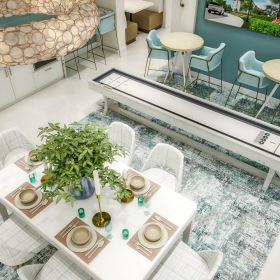 a table and chairs in a room